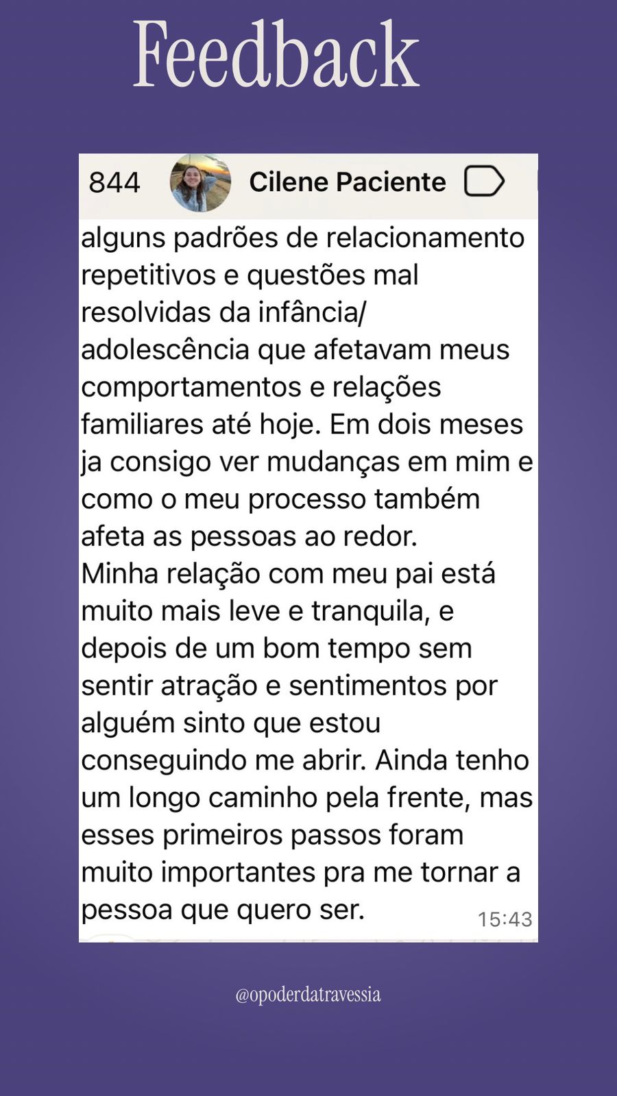 Depoimento de Cilene sobre padrões de relacionamento